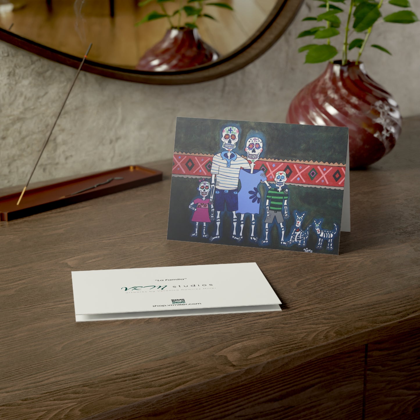 La Familia Skeleton Family Greeting Card | Day of the Dead Art Card | Sugar Skull Family | Original Artwork by VRM Studios