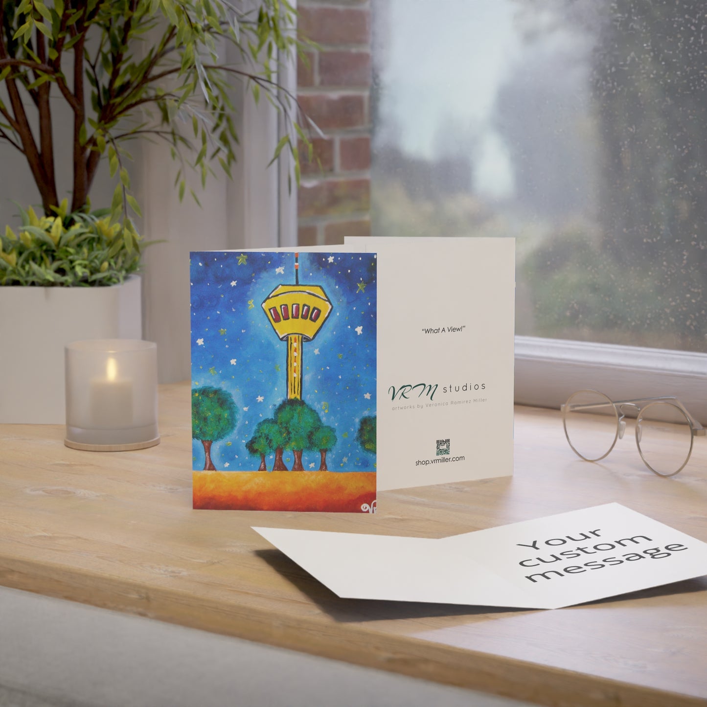 Tower of the Americas Greeting Card | San Antonio Texas Art Card | Texas Landmark Gift | Skyline Greeting Card | Original Artwork