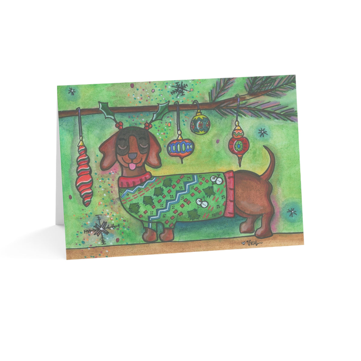 Dachshund Christmas Card | Wiener Dog Holiday Greeting Card | Cute Christmas Dog Art | Dog Lover Gift | Original Art by VRM Studios