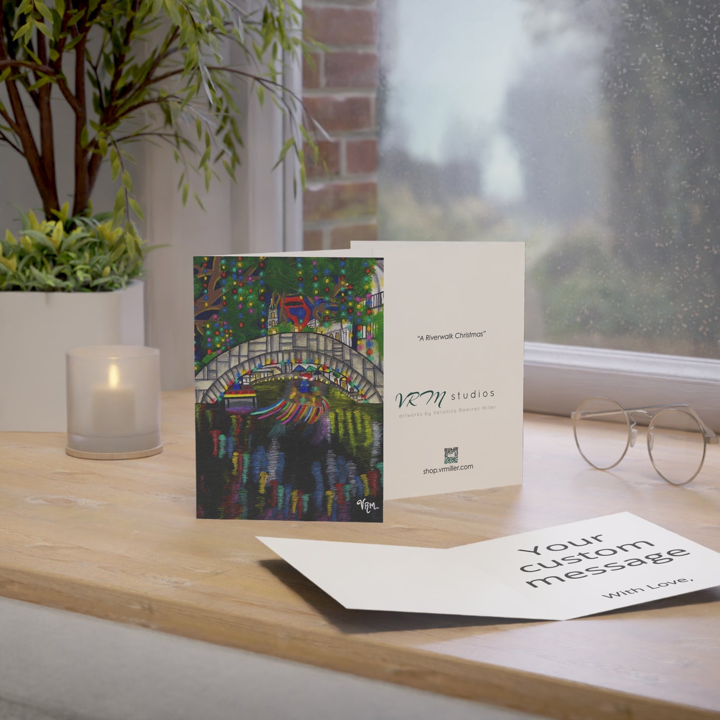 San Antonio River Walk Christmas Card | Texas Holiday Greeting Card | Riverwalk Christmas Lights | Original Art by VRM Studios