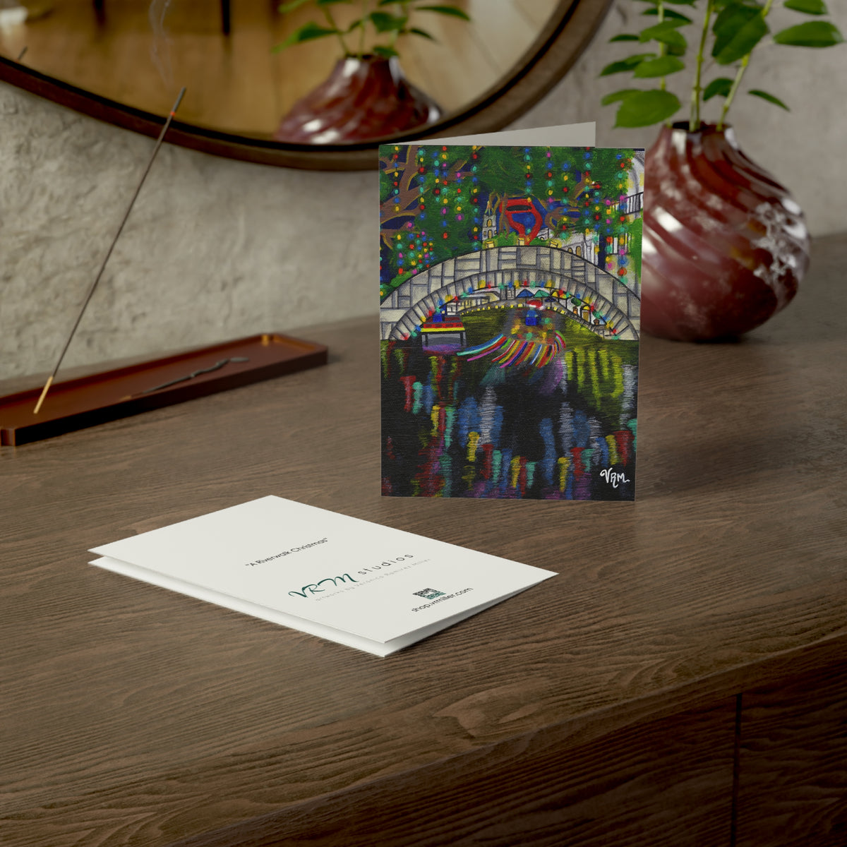 San Antonio River Walk Christmas Card | Texas Holiday Greeting Card | Riverwalk Christmas Lights | Original Art by VRM Studios