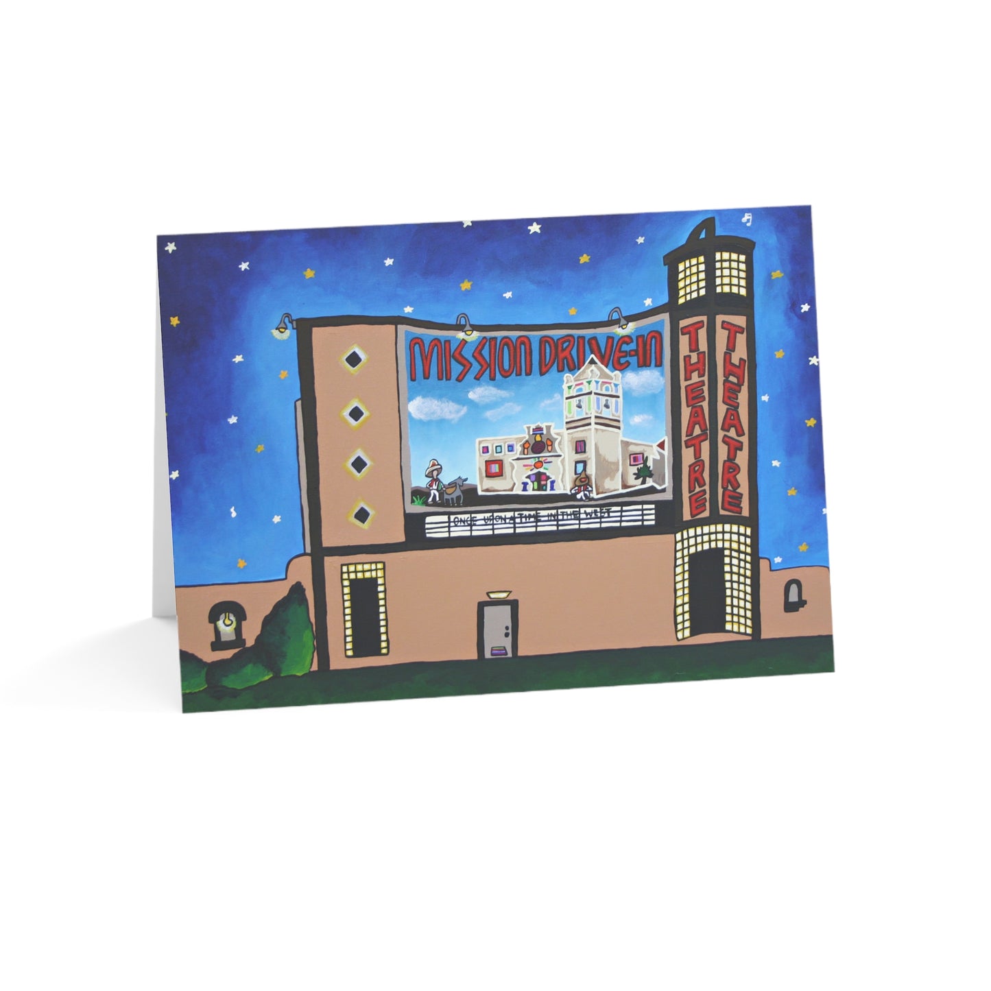 Mission Drive-In Theater Greeting Card | San Antonio Texas Art Card | Vintage Drive-In Movie Gift | Original Artwork by VRM Studios