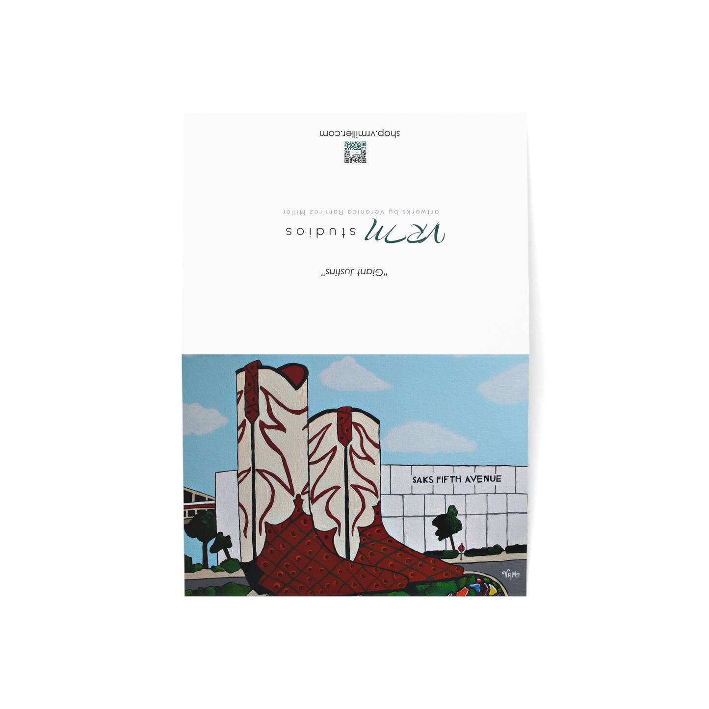 Giant Cowboy Boots Greeting Card | San Antonio Texas Art Card | North Star Mall Landmark | Original Artwork by VRM Studios
