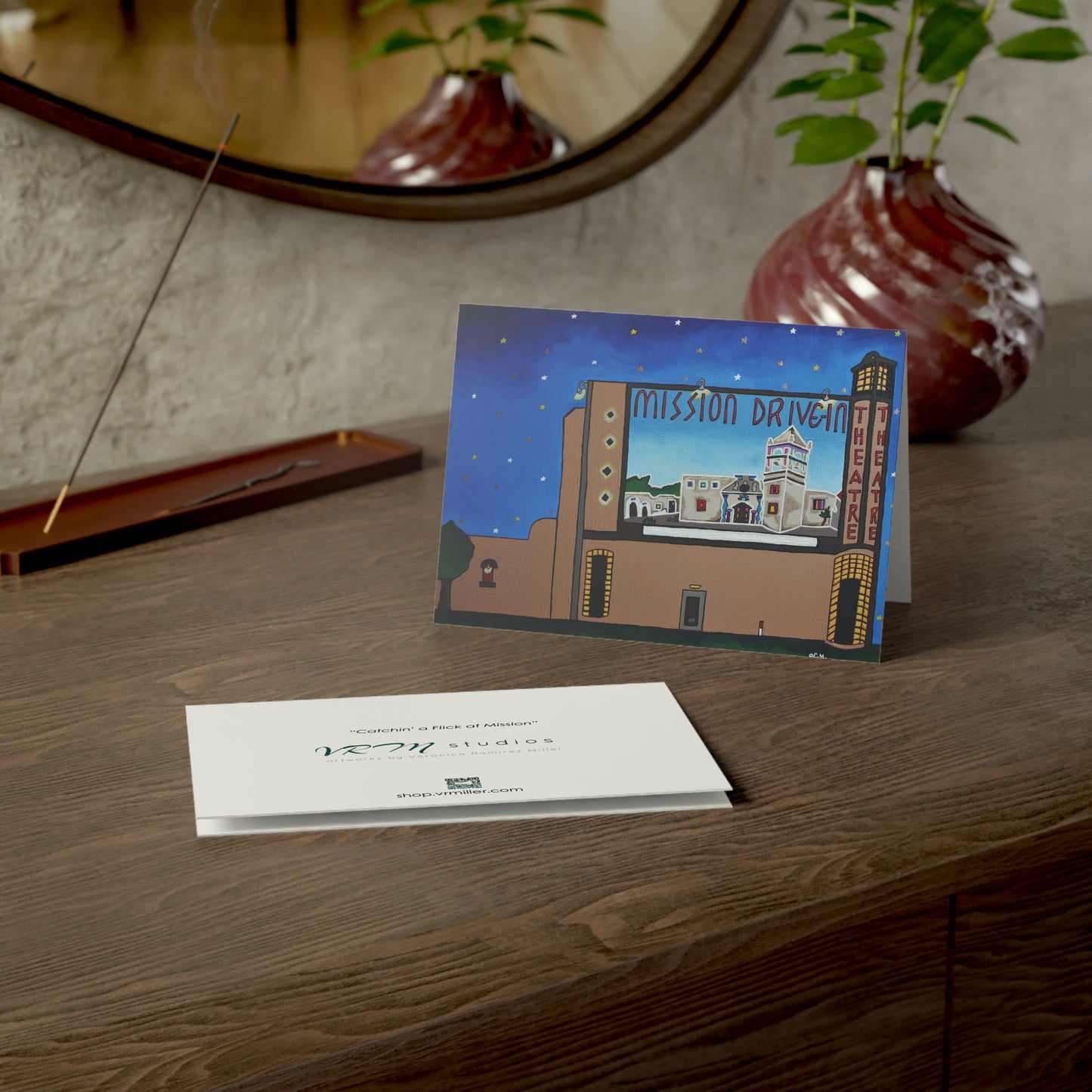 Mission Drive-In San Antonio Greeting Card | Retro Movie Theater Art | Texas Nostalgia Gift | Original Artwork