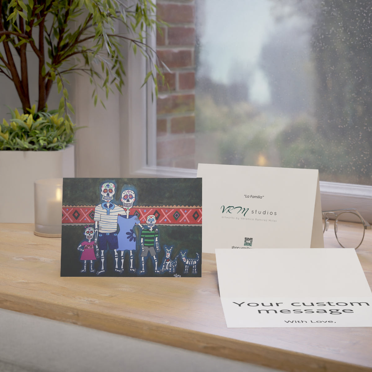 La Familia Skeleton Family Greeting Card | Day of the Dead Art Card | Sugar Skull Family | Original Artwork by VRM Studios