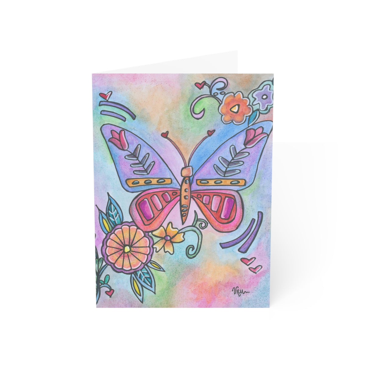 Butterfly Greeting Card | Colorful Floral Art Card | Whimsical Butterfly Note Card | Birthday Thank You Card | Original Art