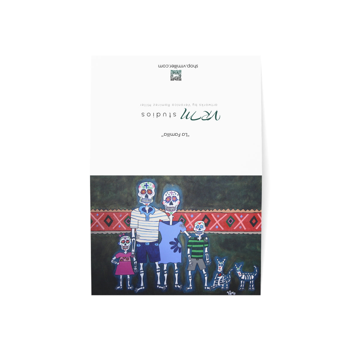La Familia Skeleton Family Greeting Card | Day of the Dead Art Card | Sugar Skull Family | Original Artwork by VRM Studios