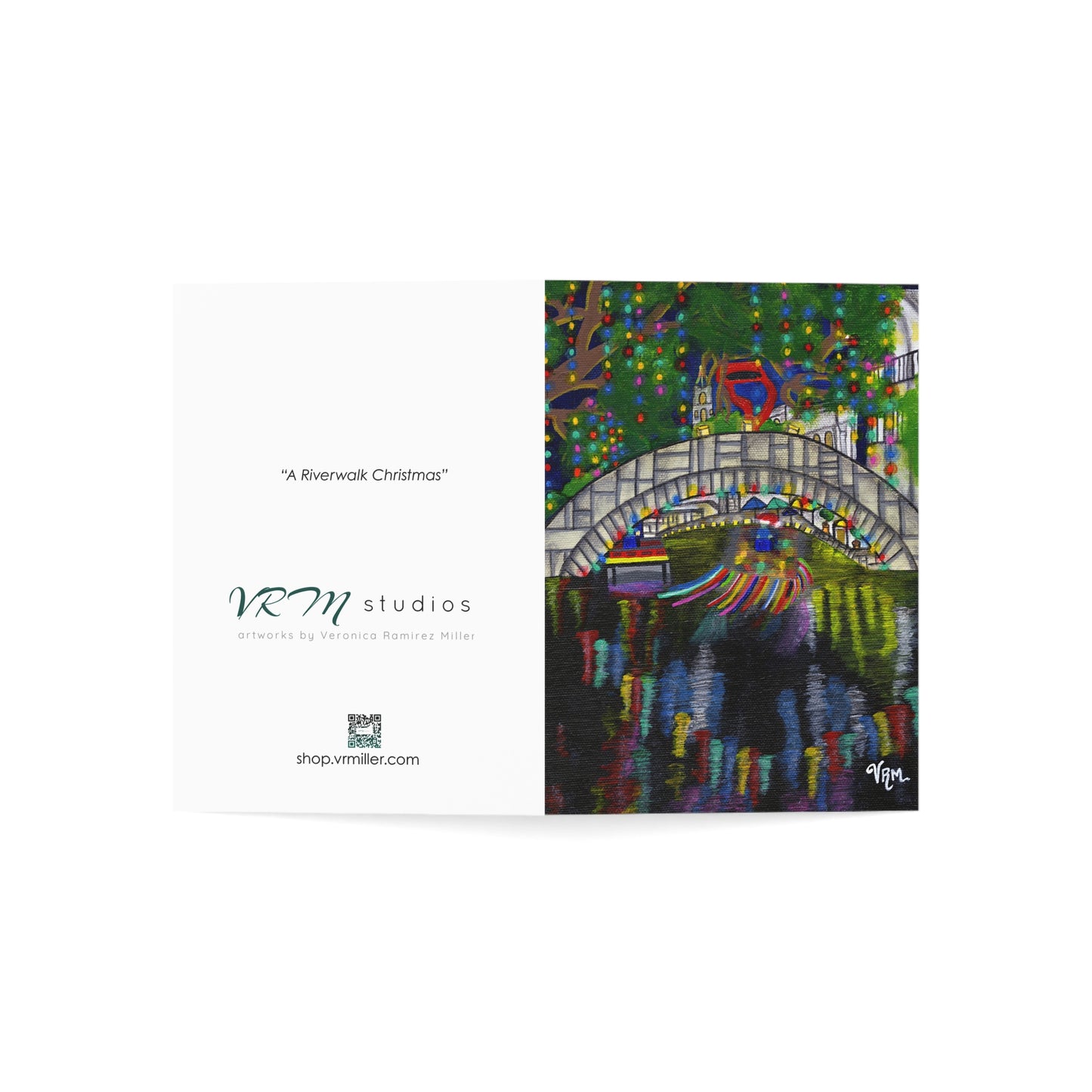 San Antonio River Walk Christmas Card | Texas Holiday Greeting Card | Riverwalk Christmas Lights | Original Art by VRM Studios