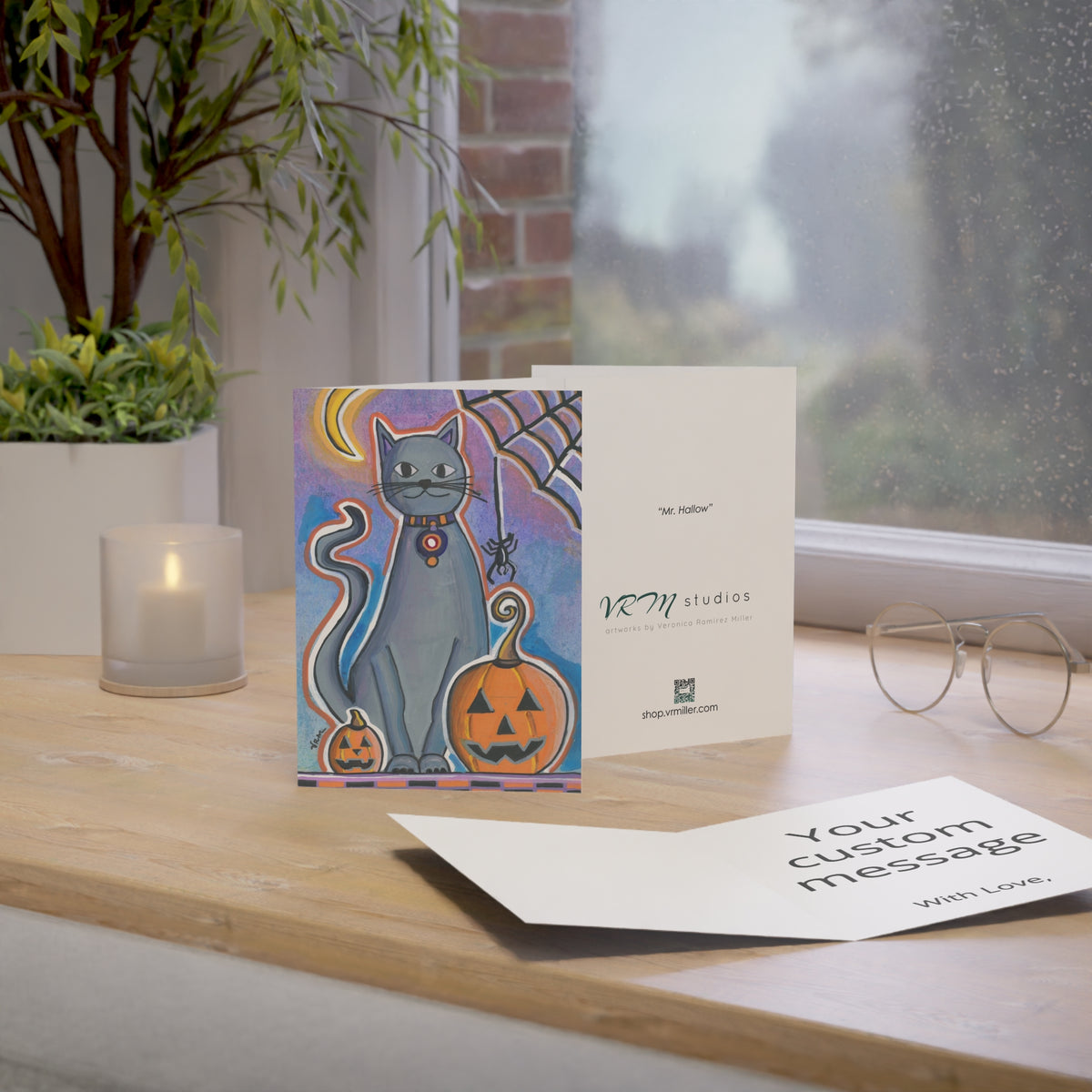 Black Cat Halloween Card | Jack O Lantern Greeting Card | Pumpkin Halloween Card | Spooky Season Art | Original Artwork by VRM Studios