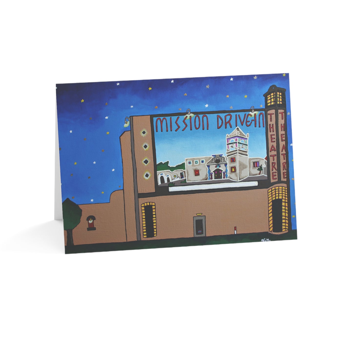 Mission Drive-In San Antonio Greeting Card | Retro Movie Theater Art | Texas Nostalgia Gift | Original Artwork