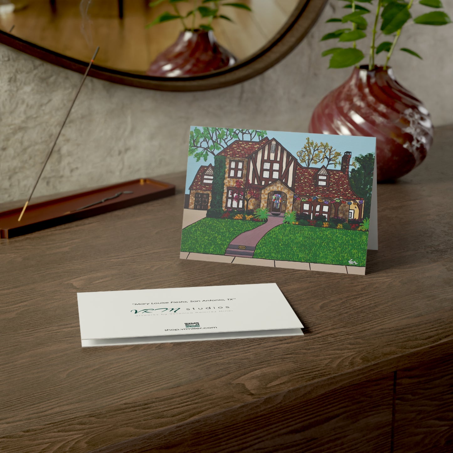 Tudor House Greeting Card | San Antonio Fiesta Wreath Art | Housewarming Card | Original Artwork by VRM Studios