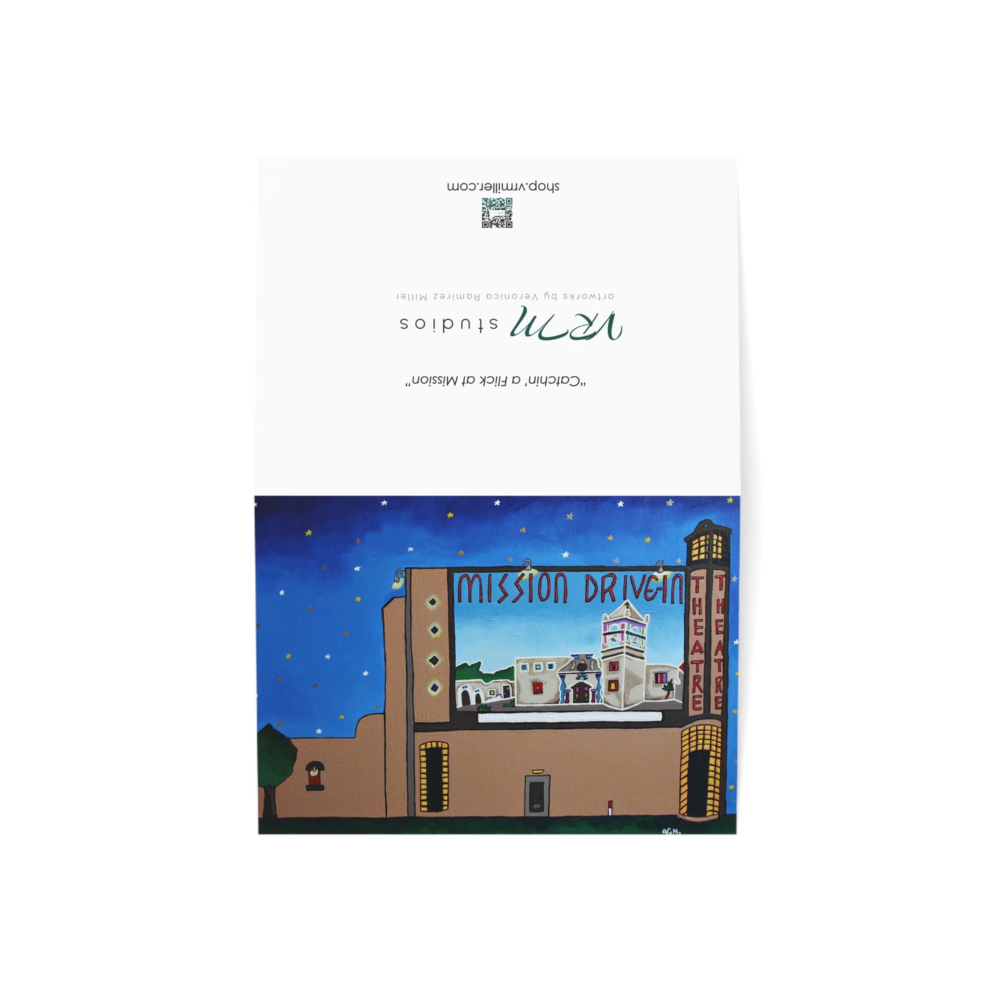 Mission Drive-In San Antonio Greeting Card | Retro Movie Theater Art | Texas Nostalgia Gift | Original Artwork