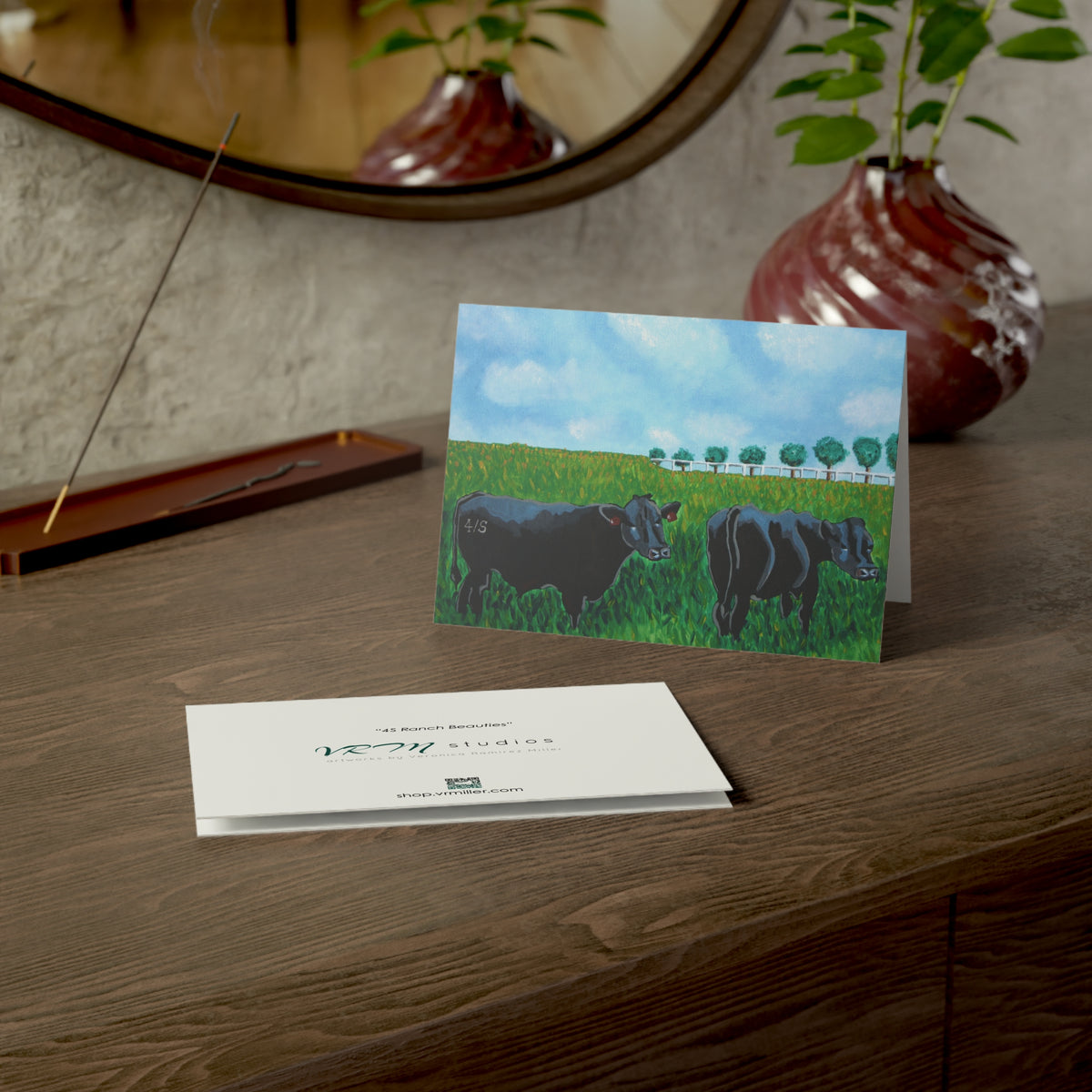 Black Angus Cow Greeting Card | Farm Animal Art Card | Rustic Ranch Greeting Card | Country Gift | Original Artwork by VRM Studios