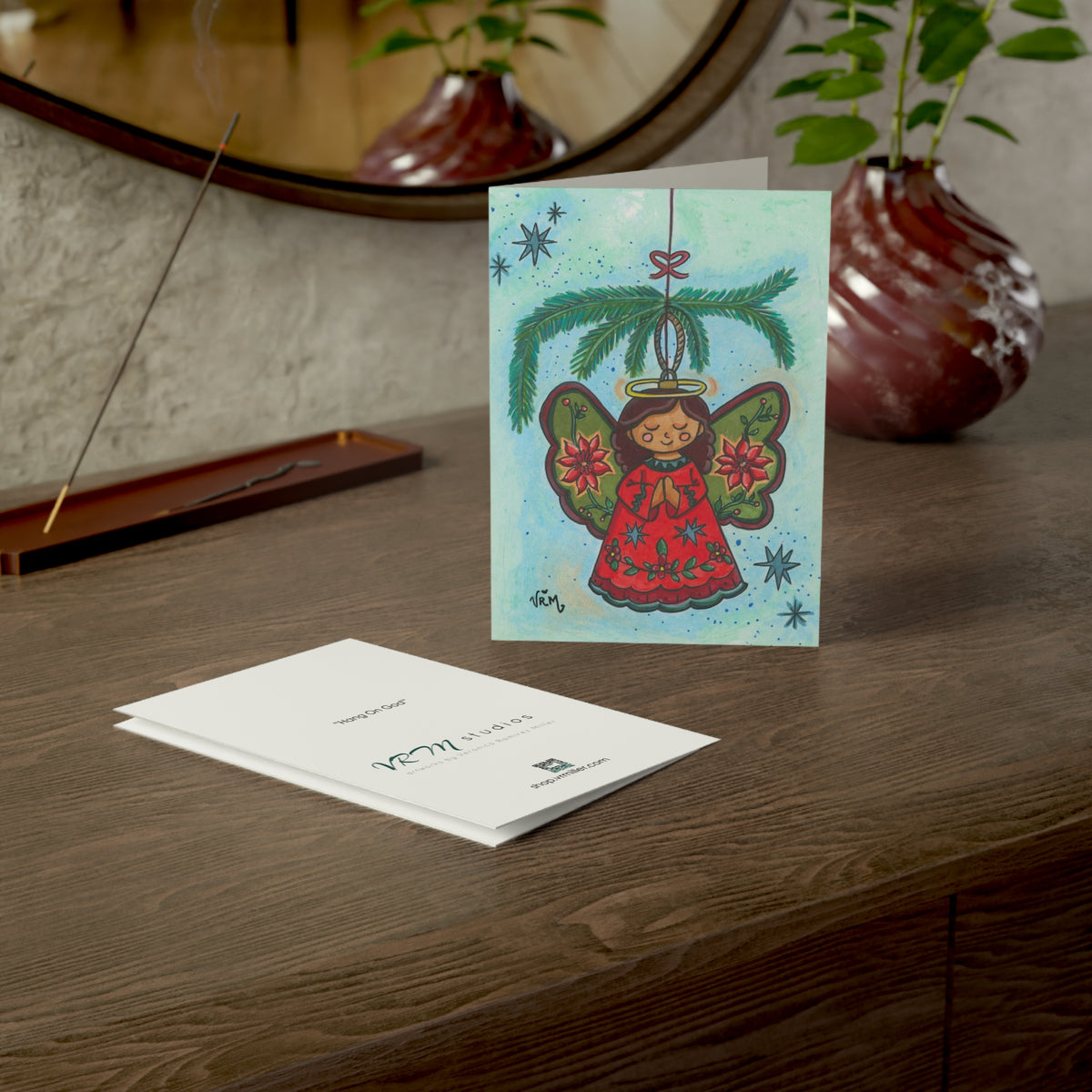 Christmas Angel Greeting Card | Christian Encouragement Card | Hang On God Faith Card | Religious Christmas Card | Original Art