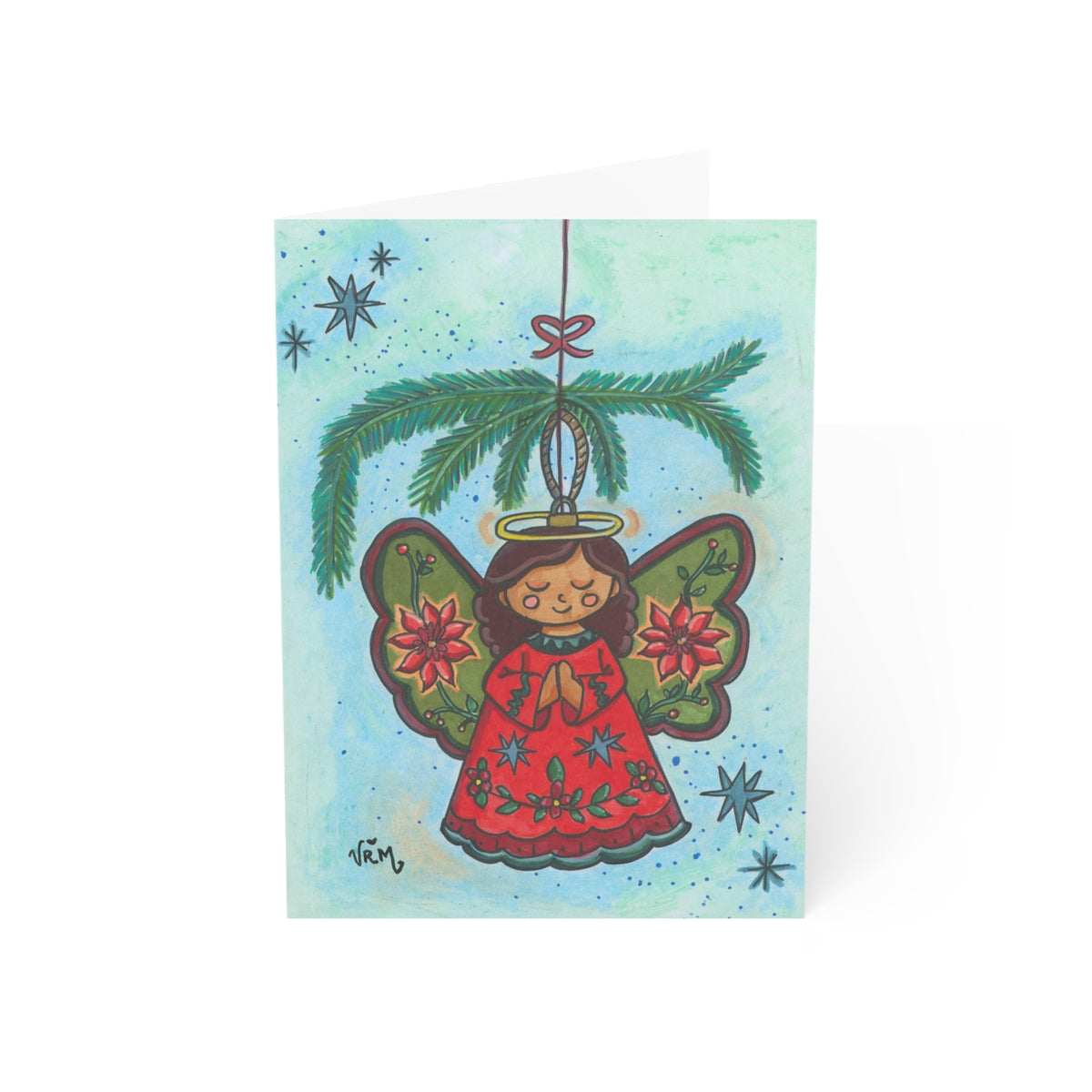 Christmas Angel Greeting Card | Christian Encouragement Card | Hang On God Faith Card | Religious Christmas Card | Original Art
