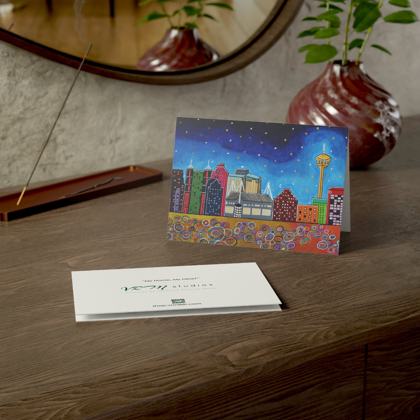 San Antonio Skyline Greeting Card | Texas Cityscape Art Card | Alamo City Gift | San Antonio Souvenir | Original Artwork by VRM Studios