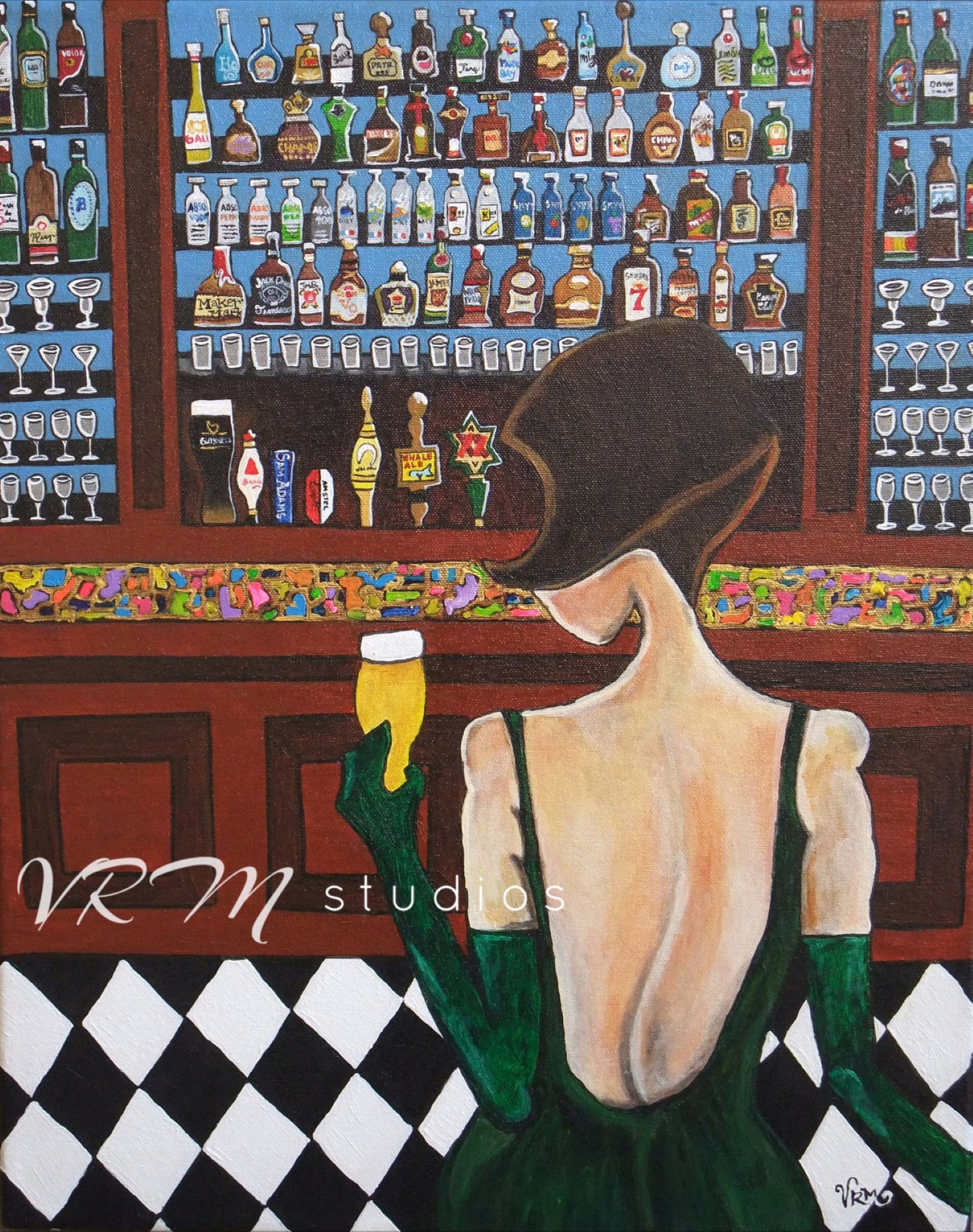 Beauty and The Beer, folk art print on quality acid free photo paper, unmatted or matted