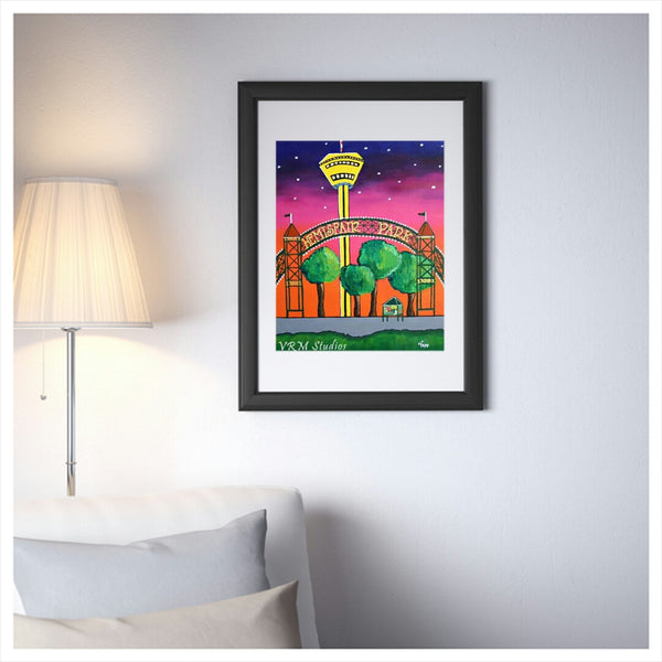 The Park At Dusk, folk art print on quality acid free photo paper, unmatted or matted