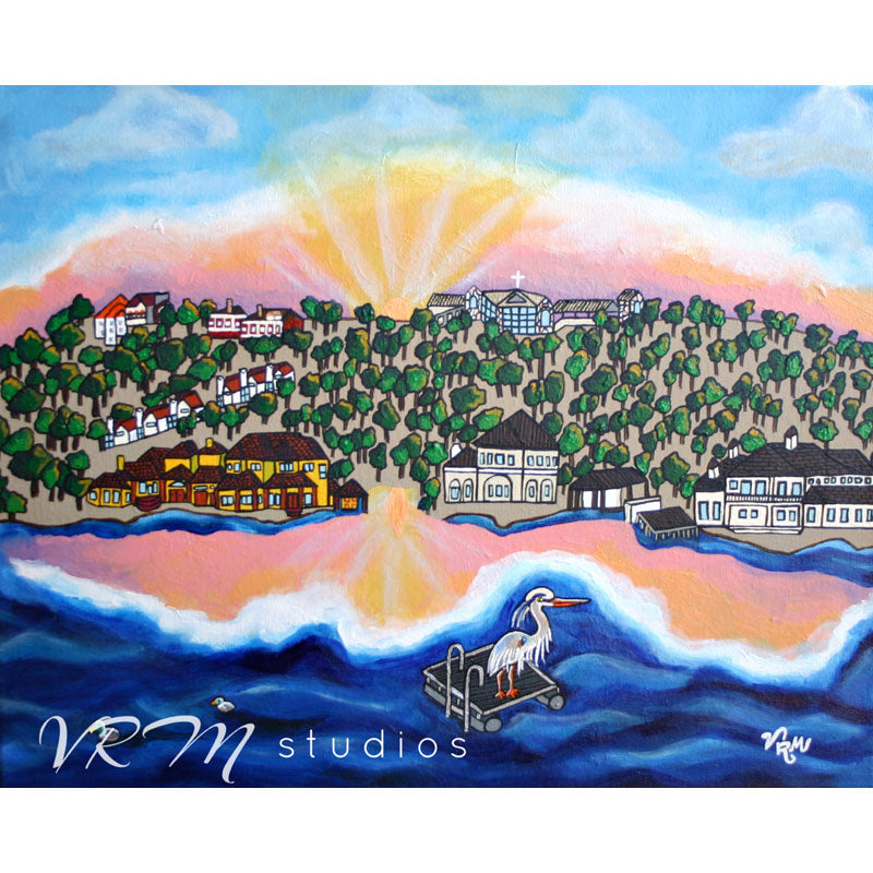 Morning View (Horseshoe Bay, TX), folk art print on quality acid free photo paper, unmatted or matted