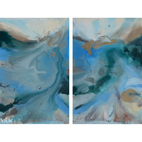 Waves of Change, original fluid painting on canvas, diptych, 36x54 inches (set of two)