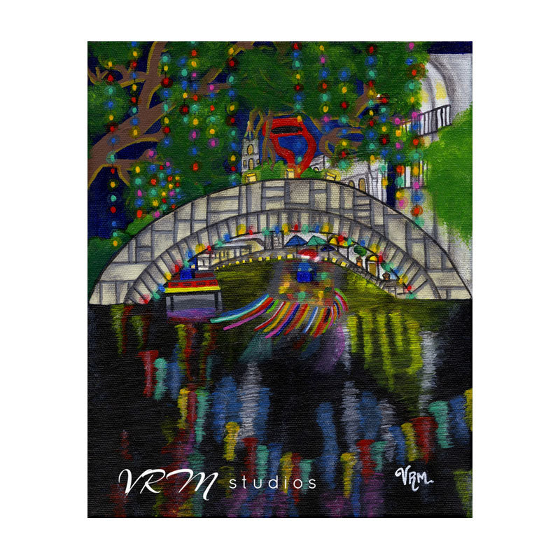 A Riverwalk Christmas, folk art print on lustre photo paper, unmatted or matted