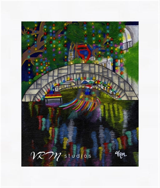 A Riverwalk Christmas, folk art print on lustre photo paper, unmatted or matted