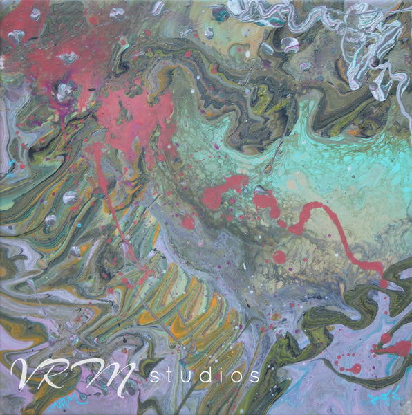 Squiggle, original fluid painting on canvas, 12x12 inches