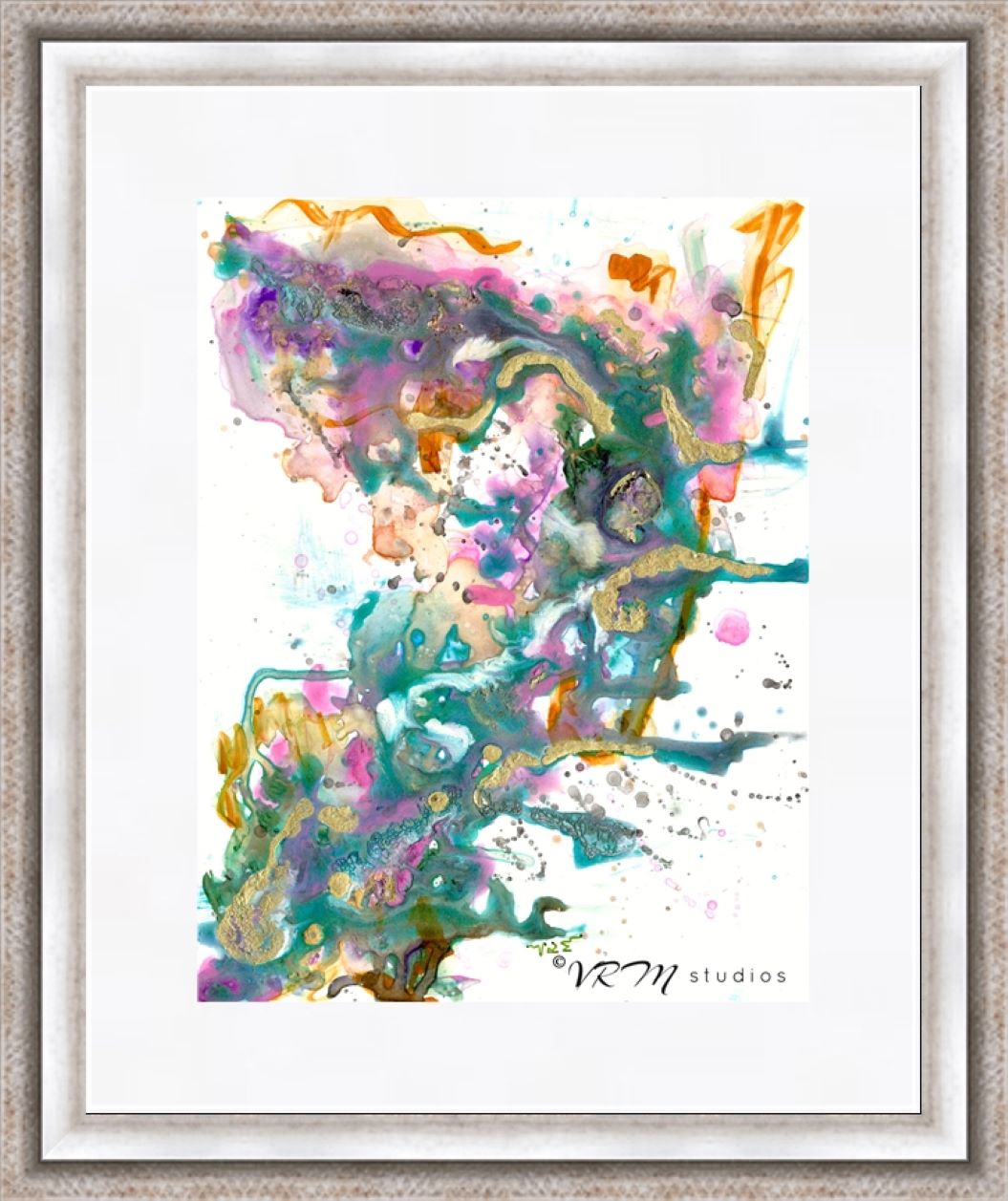 Anew, original fluid art painting on yupo paper, matted, 11x14 inches