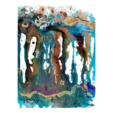 Rain, Rain, original fluid art painting on yupo paper, matted, 11x14 inches
