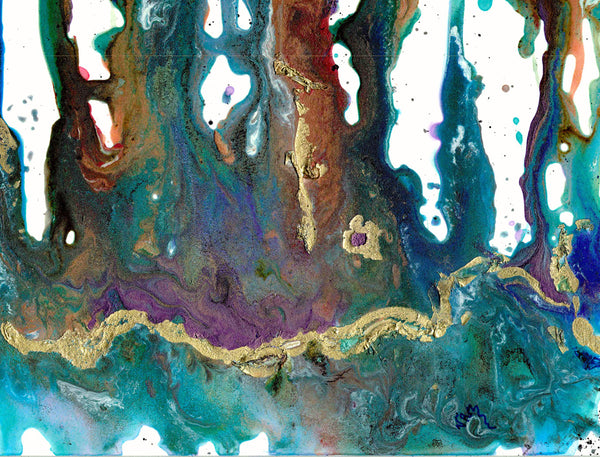 Rain, Rain, original fluid art painting on yupo paper, matted, 11x14 inches