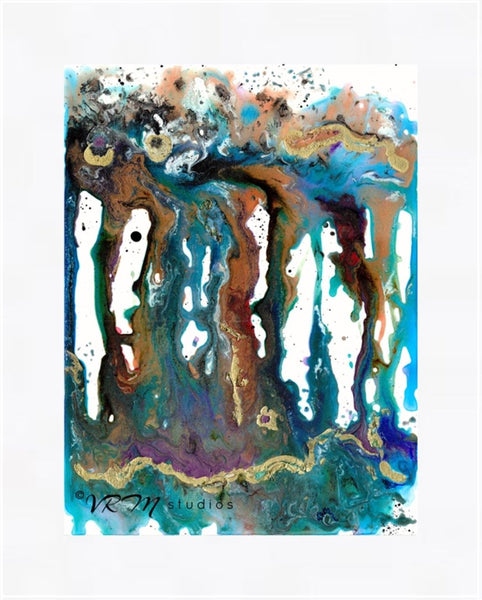 Rain, Rain, original fluid art painting on yupo paper, matted, 11x14 inches