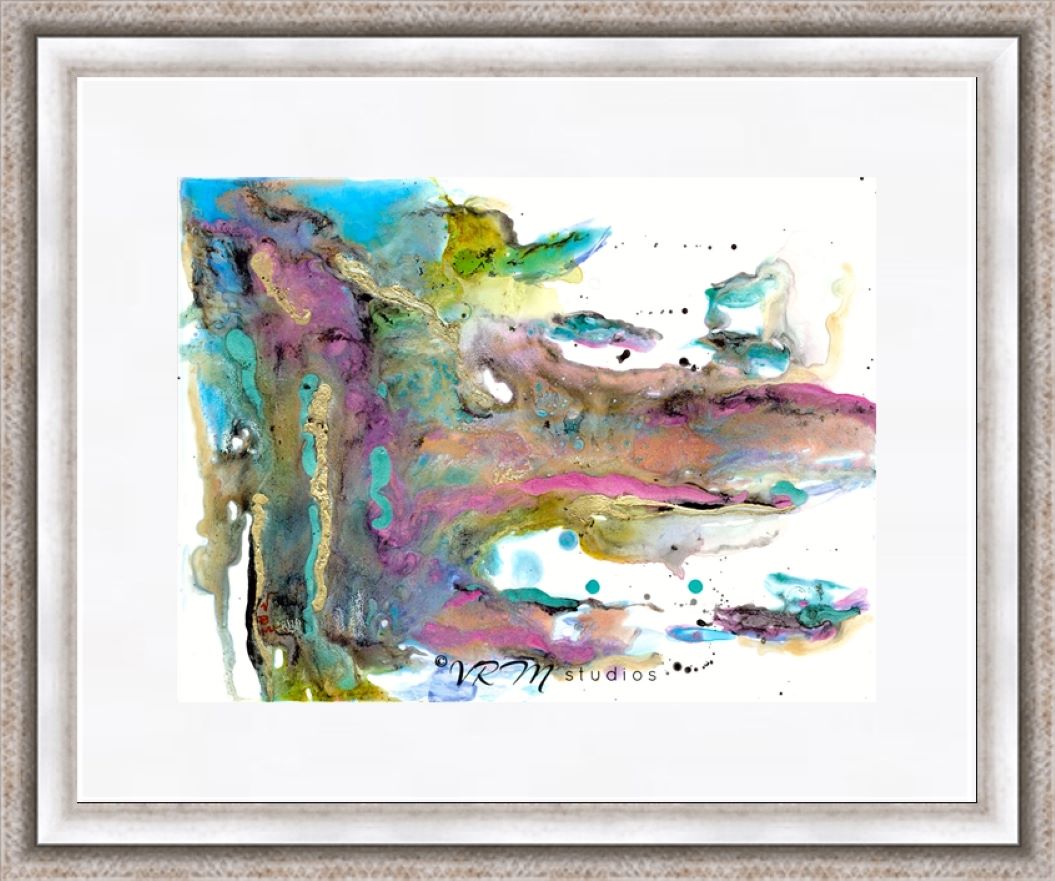 Wolf, original fluid art painting on yupo paper, matted, 11x14 inches