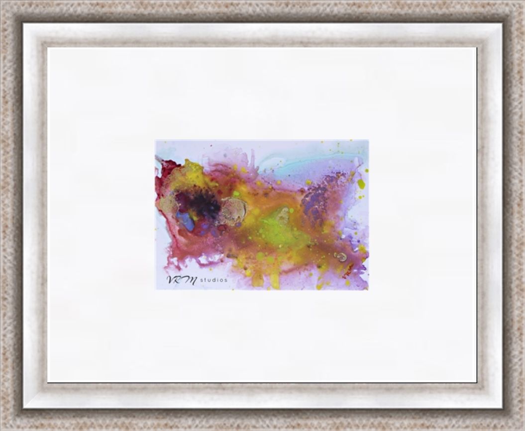 Zesty, original fluid art painting on photo paper, matted, 11x14 inches