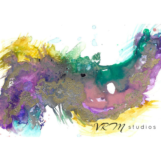 Mardi Gras Mask, original fluid art painting on photo paper, matted, 11x14 inches