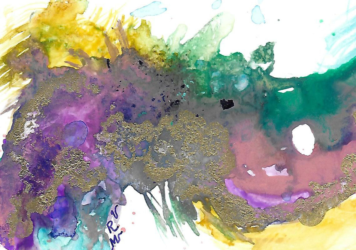 Mardi Gras Mask, original fluid art painting on photo paper, matted, 11x14 inches