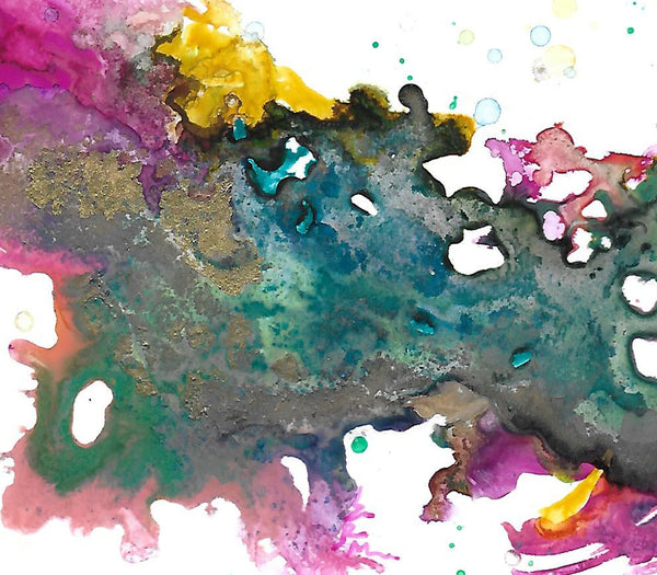 Pop, original fluid art painting on photo paper, matted, 11x14 inches