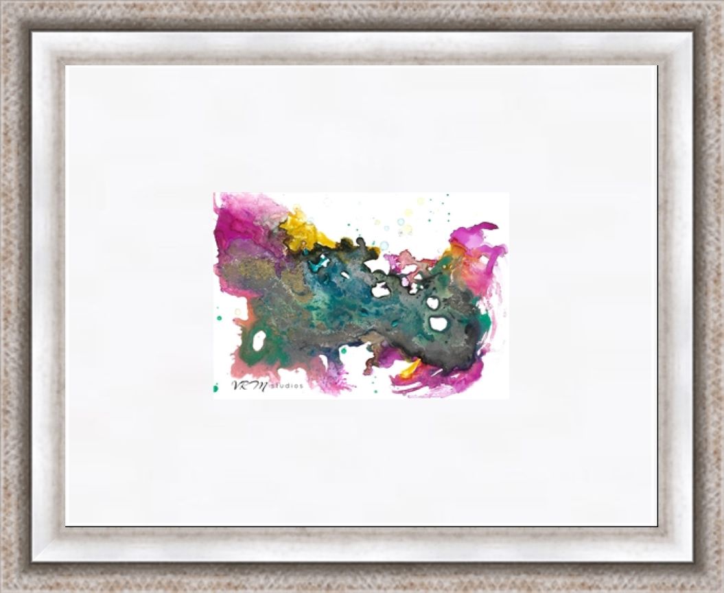 Pop, original fluid art painting on photo paper, matted, 11x14 inches