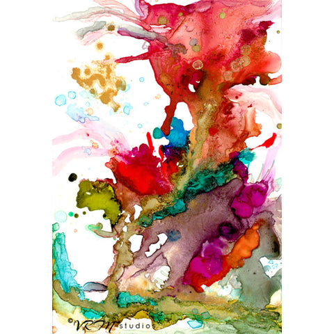 Color Paradise, original fluid art painting on photo paper, matted, 18x24 inches