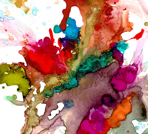 Color Paradise, original fluid art painting on photo paper, matted, 18x24 inches