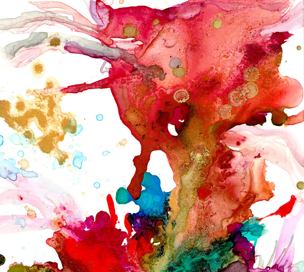 Color Paradise, original fluid art painting on photo paper, matted, 18x24 inches
