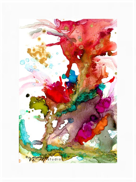 Color Paradise, original fluid art painting on photo paper, matted, 18x24 inches
