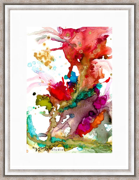 Color Paradise, original fluid art painting on photo paper, matted, 18x24 inches