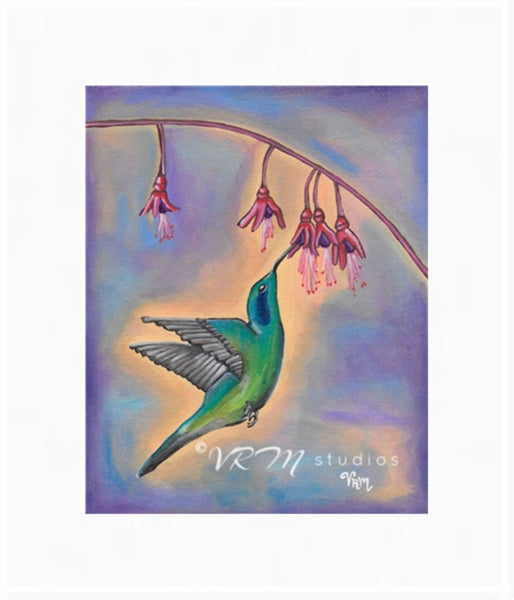 Hummingbird Heaven, folk art print on lustre photo paper, unmatted or matted