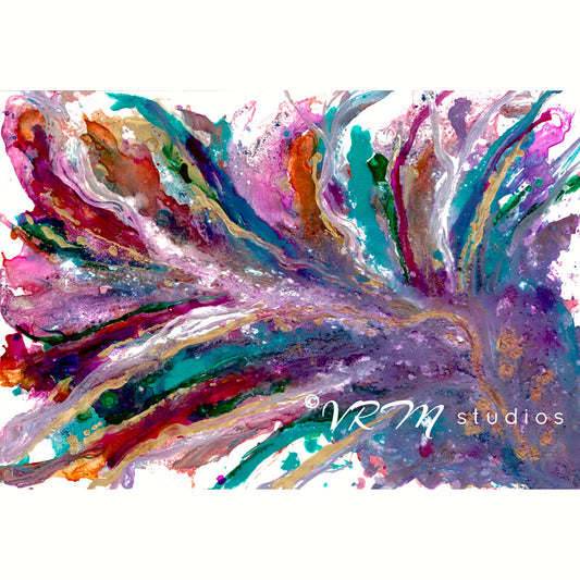 Fabulous Feather, original fluid art painting on photo paper, matted, 18x24 inches