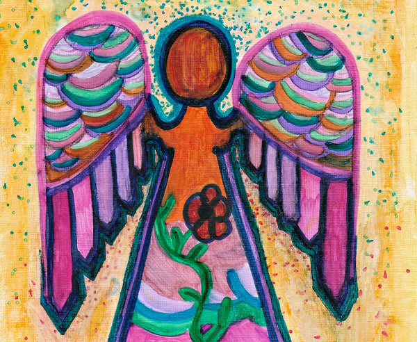 Annie Angel, original angel folk art painting on canvas sheet, matted, 11x14 inches